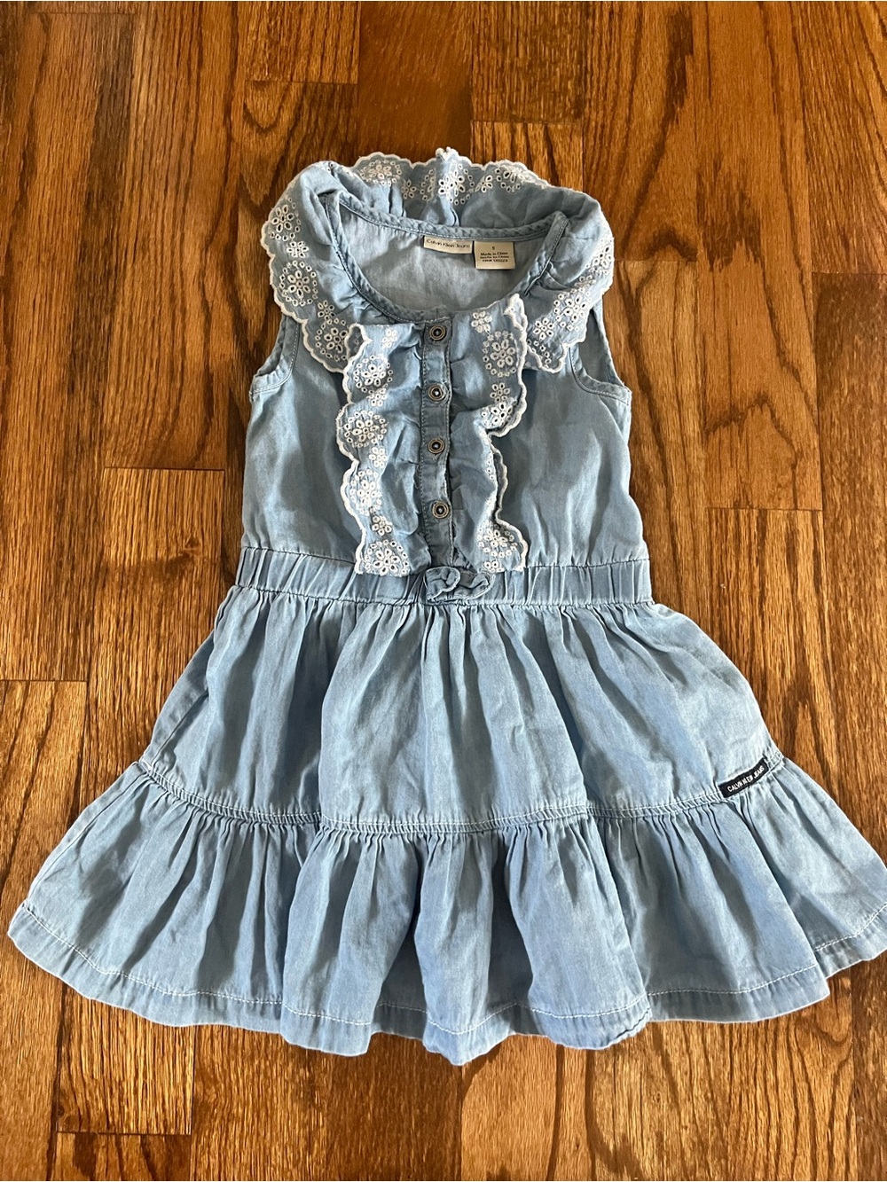 Calvin Klein Jeans Light Blue Chambray Lace-Trim Dress
